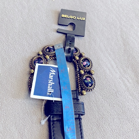 NWT Belgo Lux Black Belt With Golden Metal Buckle Floral Material Women Size XL - Picture 7 of 8